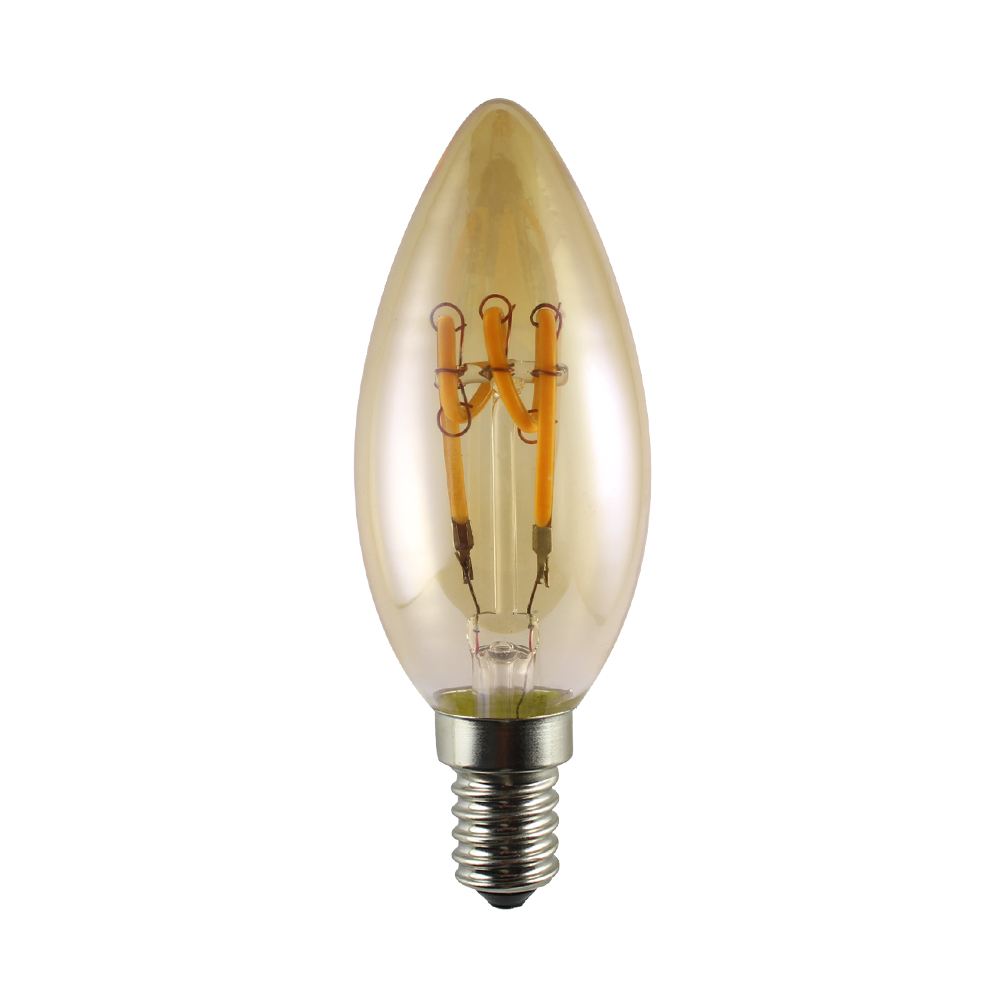 3W C35 gold tint curved flexible led filament bulb