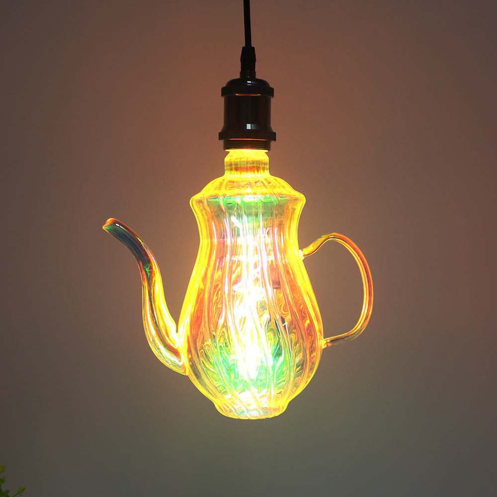 Teapot shape metallic colored led filament bulb