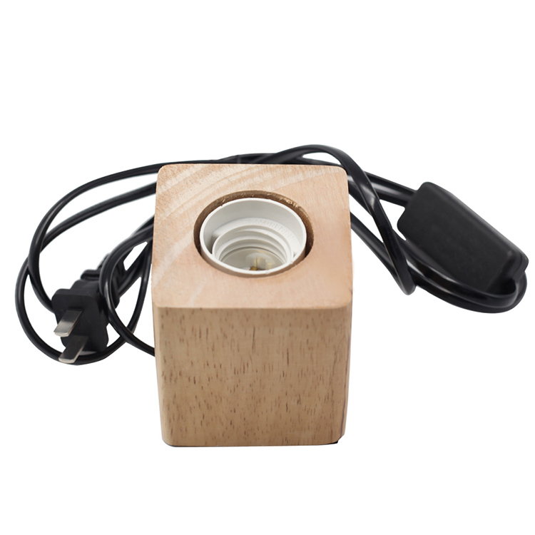 Square shape E27/E26 Retro Wood Lamp Base