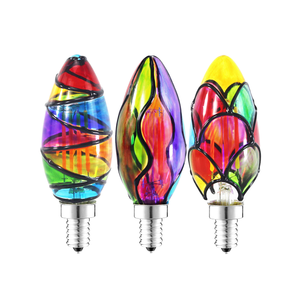 C35 E14 E12 Stained Glass Colorful 3.5W LED Candle Light